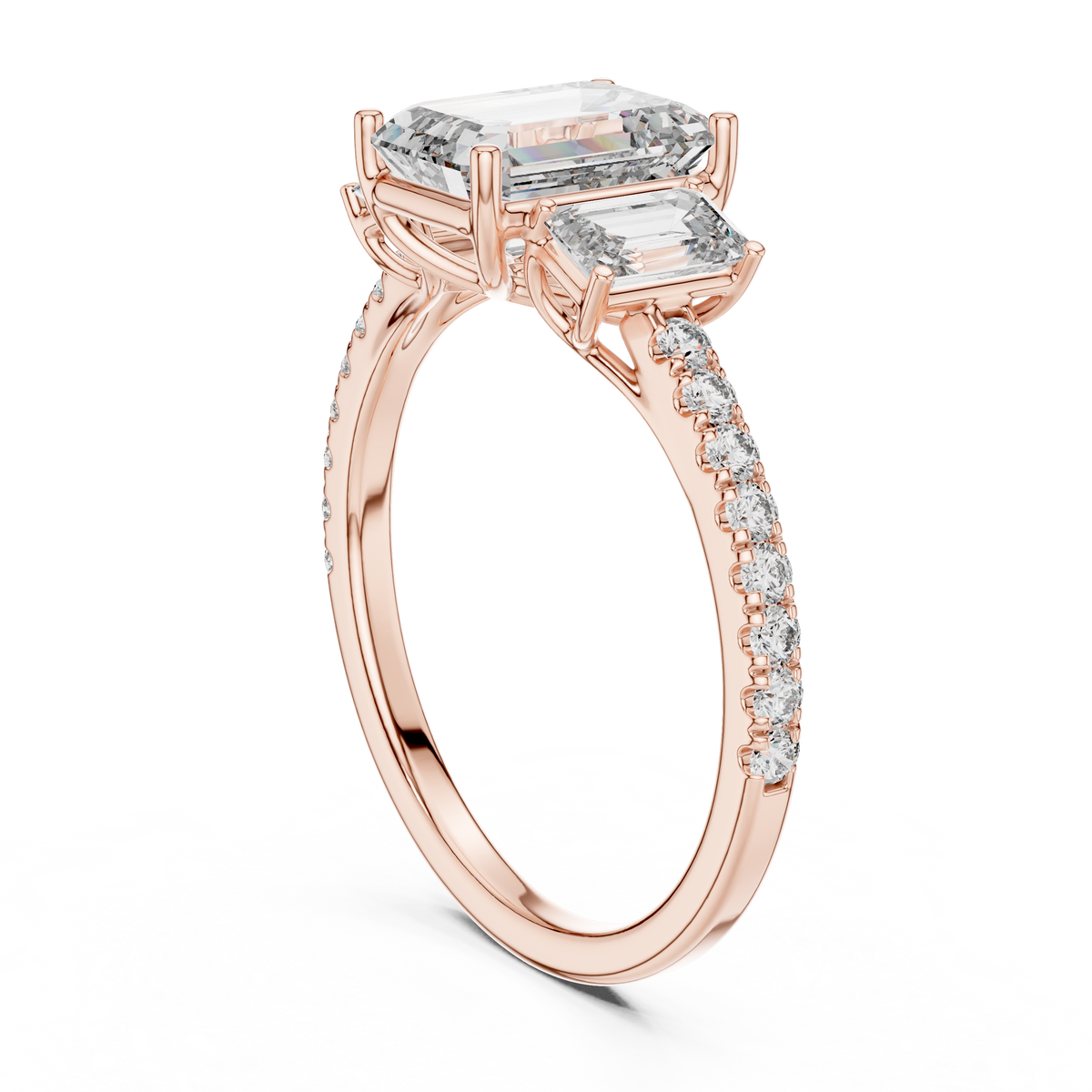 Elara Three Stone Emerald Cut Diamond Ring