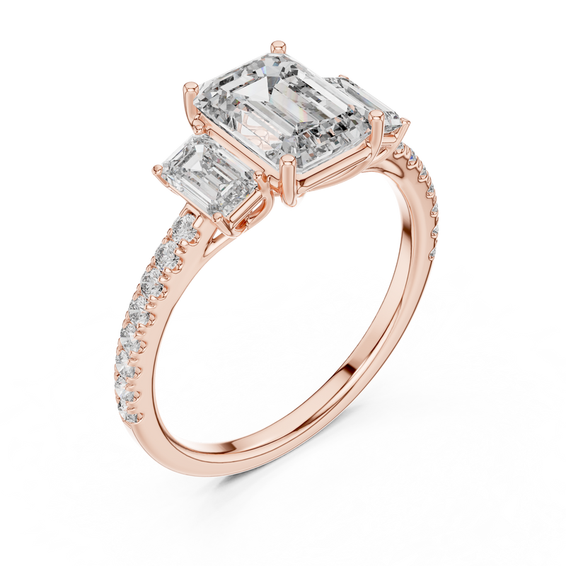 Elara Three Stone Emerald Cut Diamond Ring detail