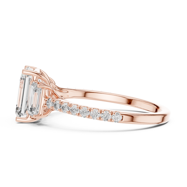 Elara Three Stone Emerald Cut Diamond Ring