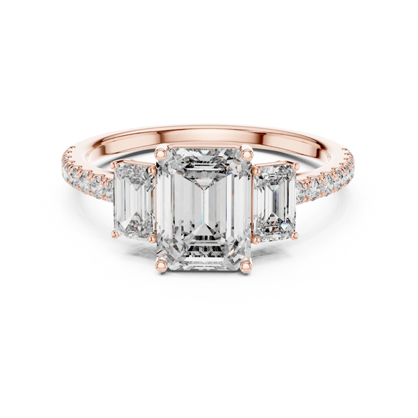 Elara Three Stone Emerald Cut Diamond Ring