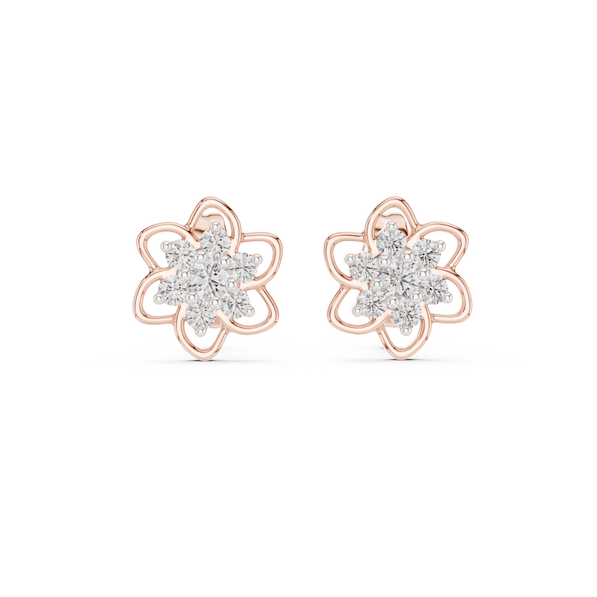 Elara Diamond Flower Stud Earrings