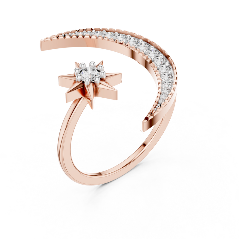 Celestine Moon and Star Diamond Ring detail