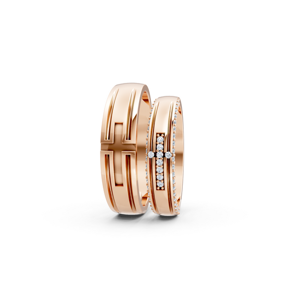 Aurelia Diamond Geometric Wedding Band Set