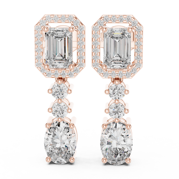 Regal Emerald Halo Drop Diamond Earrings