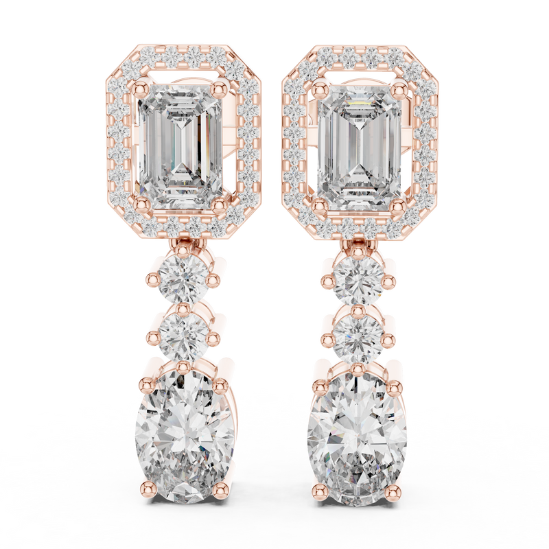 Regal Emerald Halo Drop Diamond Earrings detail