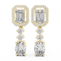 Regal Emerald Halo Drop Diamond Earrings