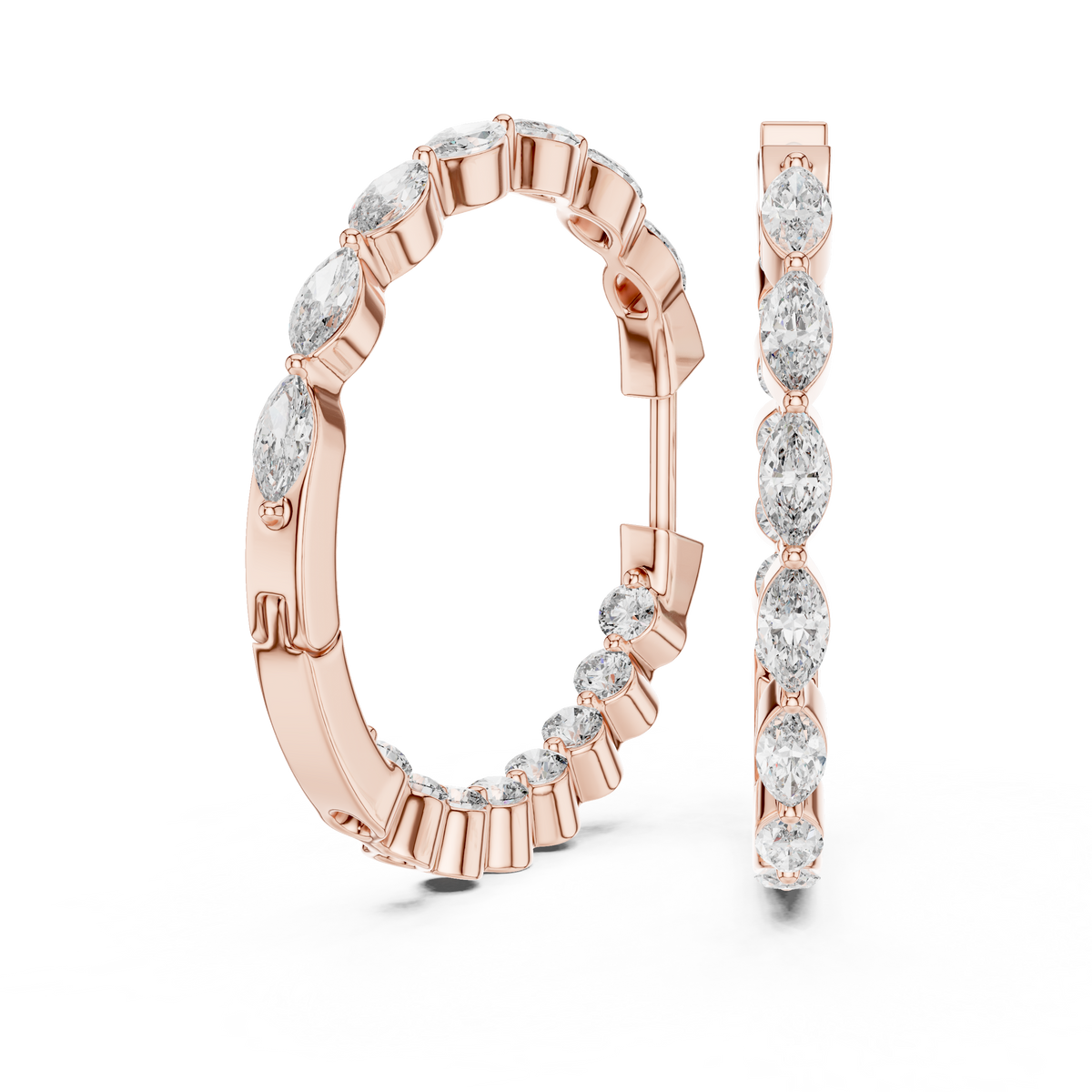 Alternating Marquise & Round Diamond Inside-Out Hoop Earrings