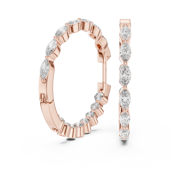 Alternating Marquise & Round Diamond Inside-Out Hoop Earrings