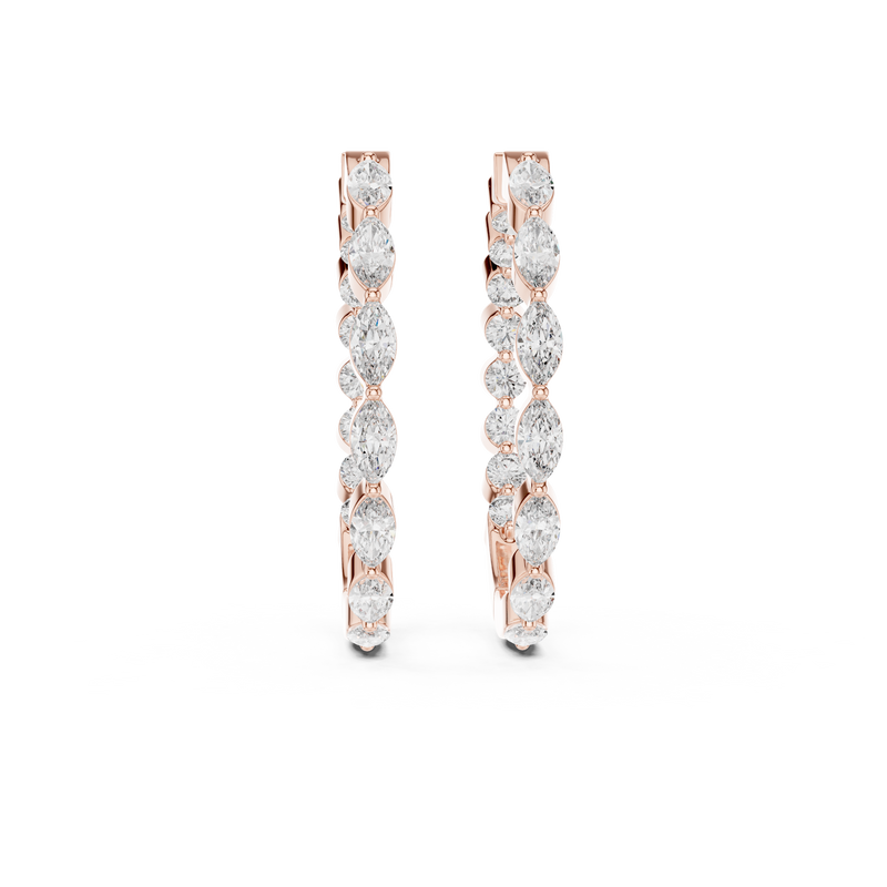 Alternating Marquise & Round Diamond Inside-Out Hoop Earrings detail