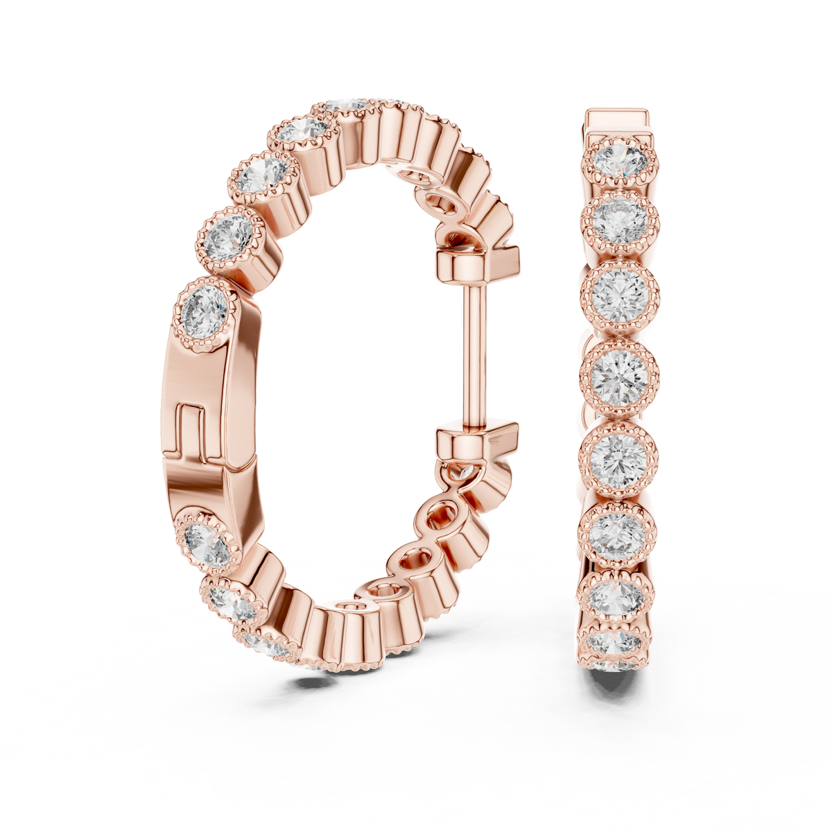 Bezel Halo Diamond Inside-Out Hoop Earrings