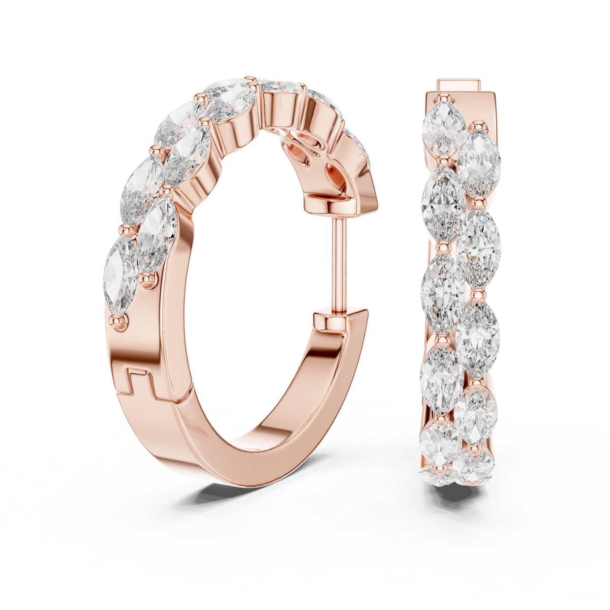 Double Row Marquise Diamond Hoop Earrings