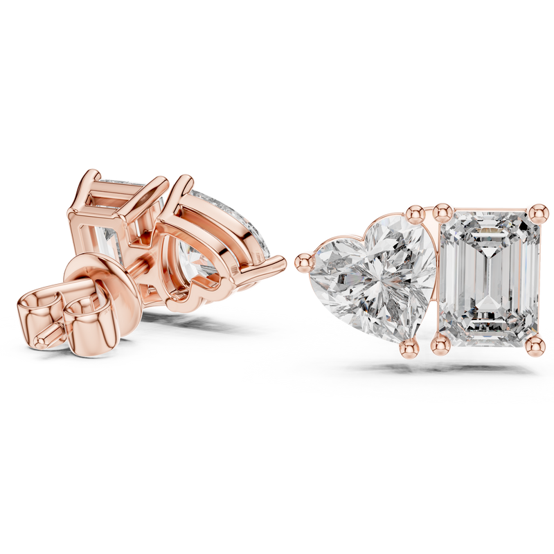 Harmony Emerald & Heart Diamond Stud Earrings detail