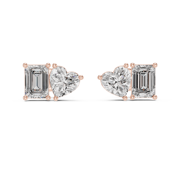 Harmony Emerald & Heart Diamond Stud Earrings