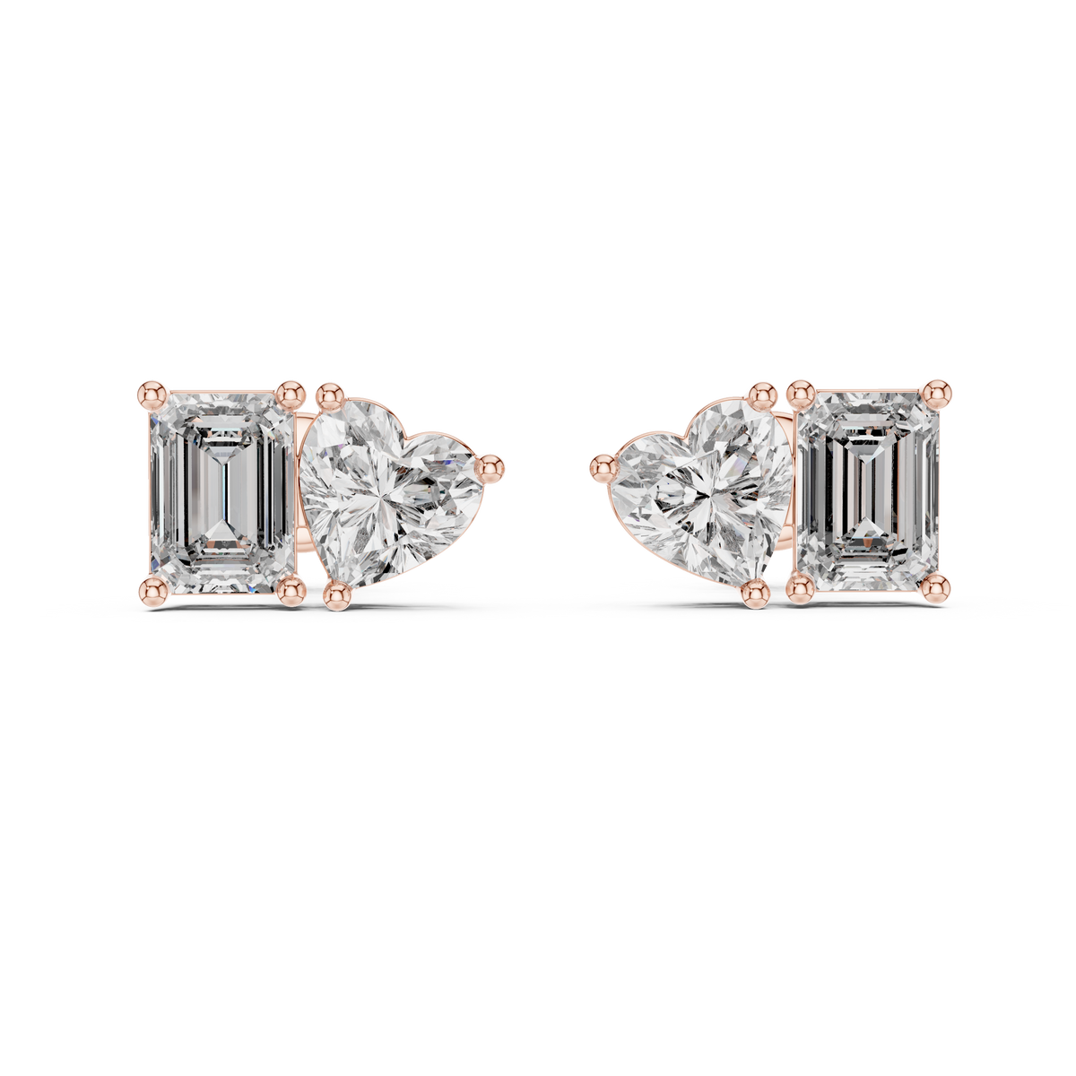 Harmony Emerald & Heart Diamond Stud Earrings