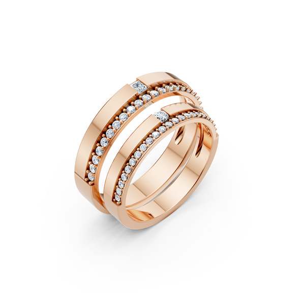 Elvaris Princess & Round Diamond Wedding Band Set