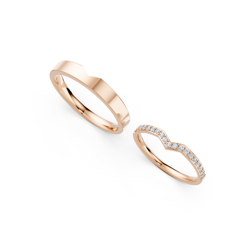 Elara V-Shaped Diamond Wedding Band Set detail