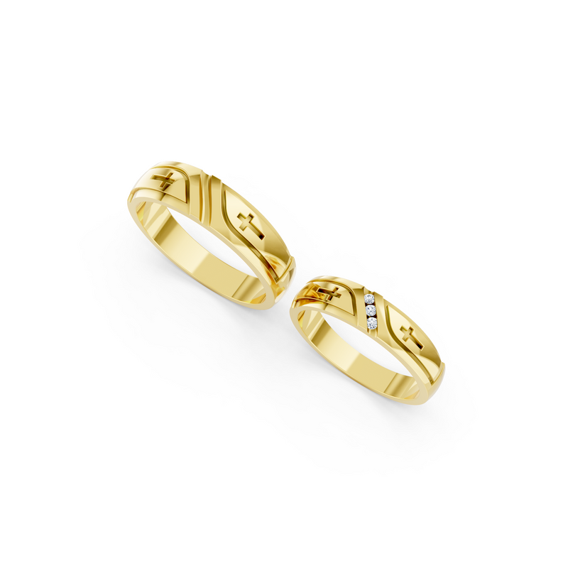 Elian Diamond Cross Wedding Band Set detail