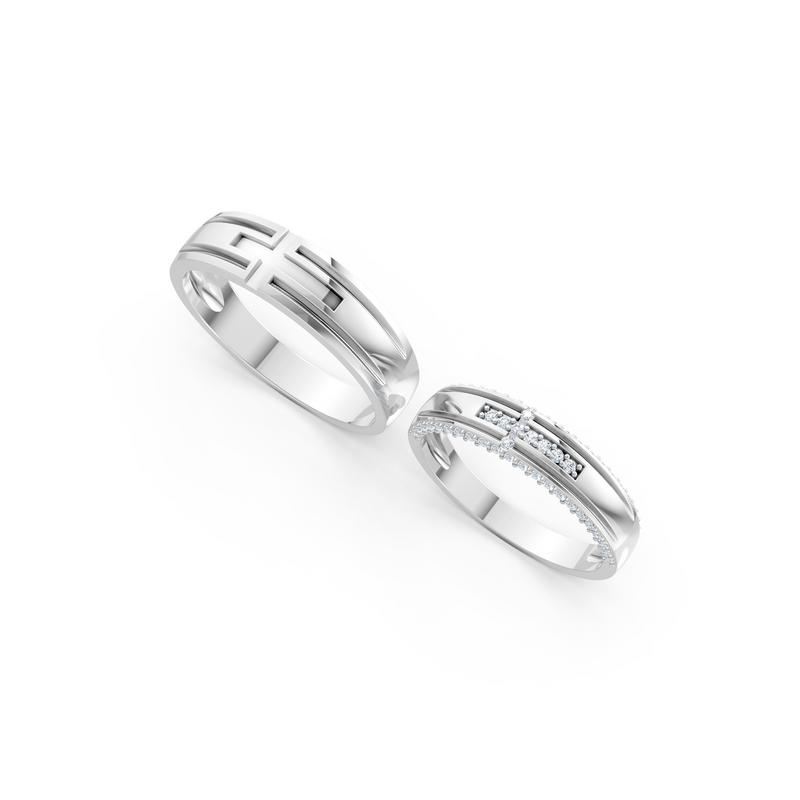 Aurelia Diamond Geometric Wedding Band Set detail