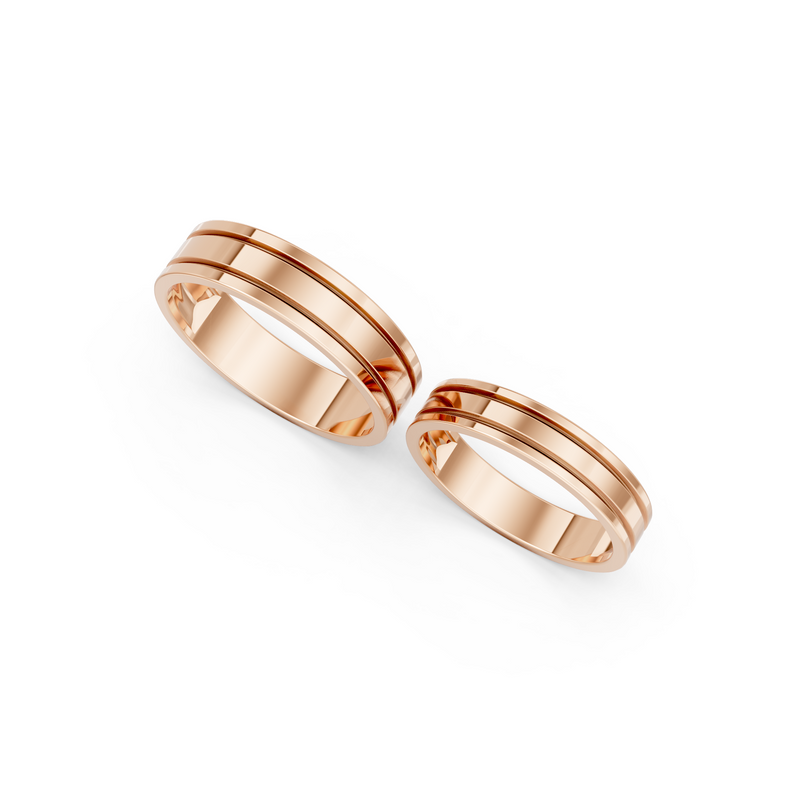 Valen Grooved Wedding Band Set detail
