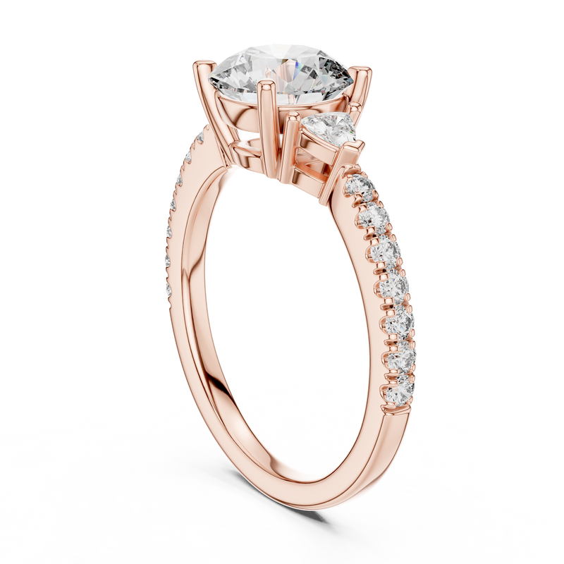 Celeste Three Stone Round & Trillion Diamond Ring detail
