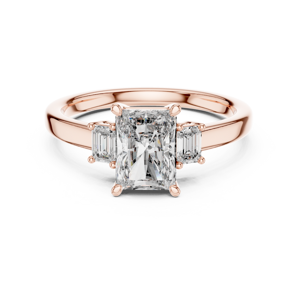 Elodie Three Stone Radiant & Emerald Cut Diamond Ring