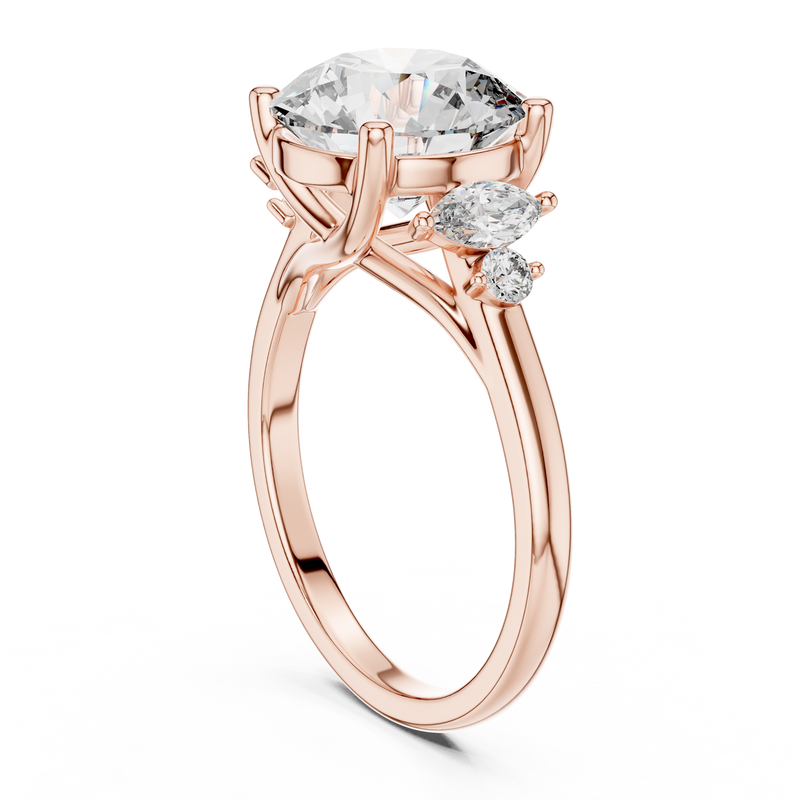 Seraphina Round Brilliant & Marquise Diamond Three Stone Ring detail