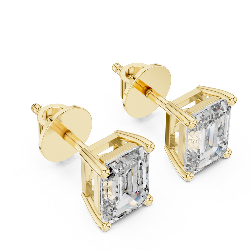 Emerald Cut Diamond Solitaire Stud Earrings detail