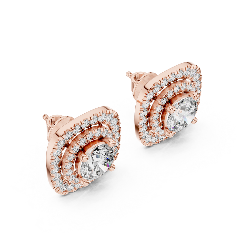 Double Halo Cushion Diamond Stud Earrings detail