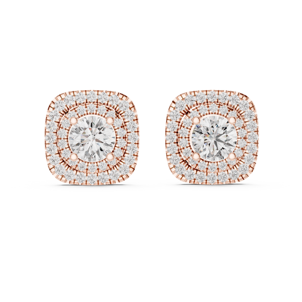 Double Halo Cushion Diamond Stud Earrings
