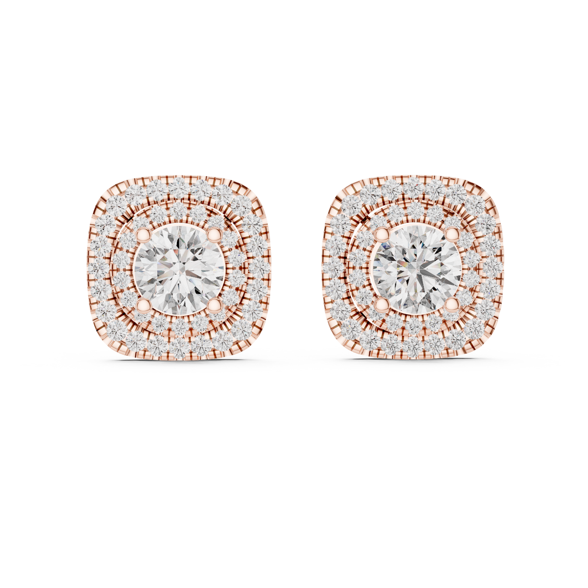 Double Halo Cushion Diamond Stud Earrings