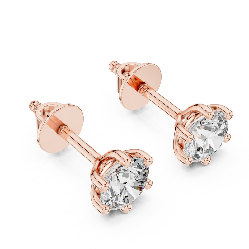 Elara Round Brilliant Diamond Solitaire Stud Earrings detail