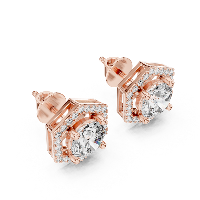 Celestia Round Brilliant Diamond Hexagonal Halo Stud Earrings detail