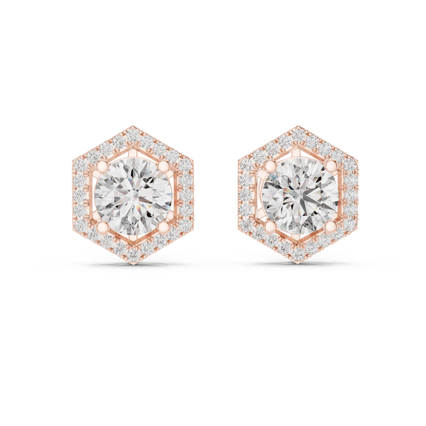 Celestia Round Brilliant Diamond Hexagonal Halo Stud Earrings