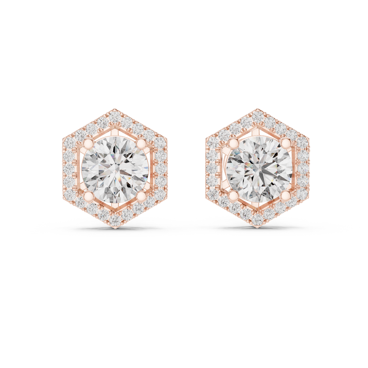 Celestia Round Brilliant Diamond Hexagonal Halo Stud Earrings