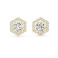 Celestia Round Brilliant Diamond Hexagonal Halo Stud Earrings