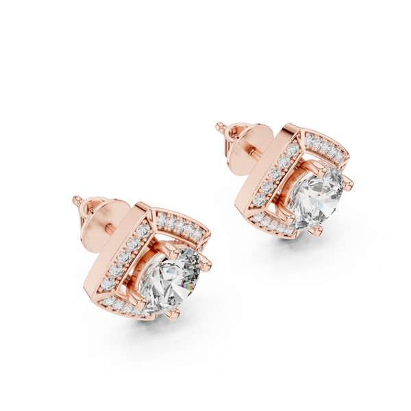 Aurelia Round Brilliant Diamond Cushion Halo Stud Earrings