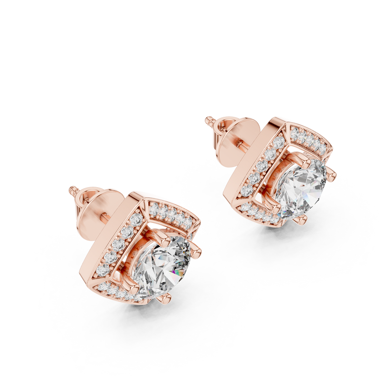 Aurelia Round Brilliant Diamond Cushion Halo Stud Earrings detail