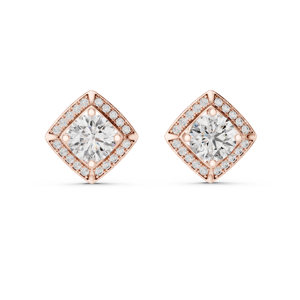 Aurelia Round Brilliant Diamond Cushion Halo Stud Earrings