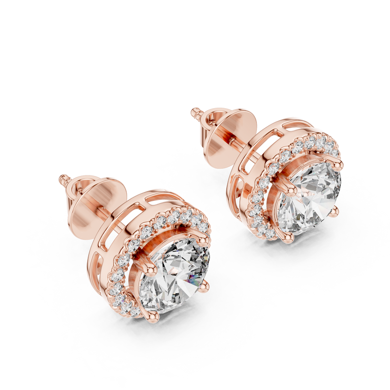 Elara Round Brilliant Diamond Halo Stud Earrings detail