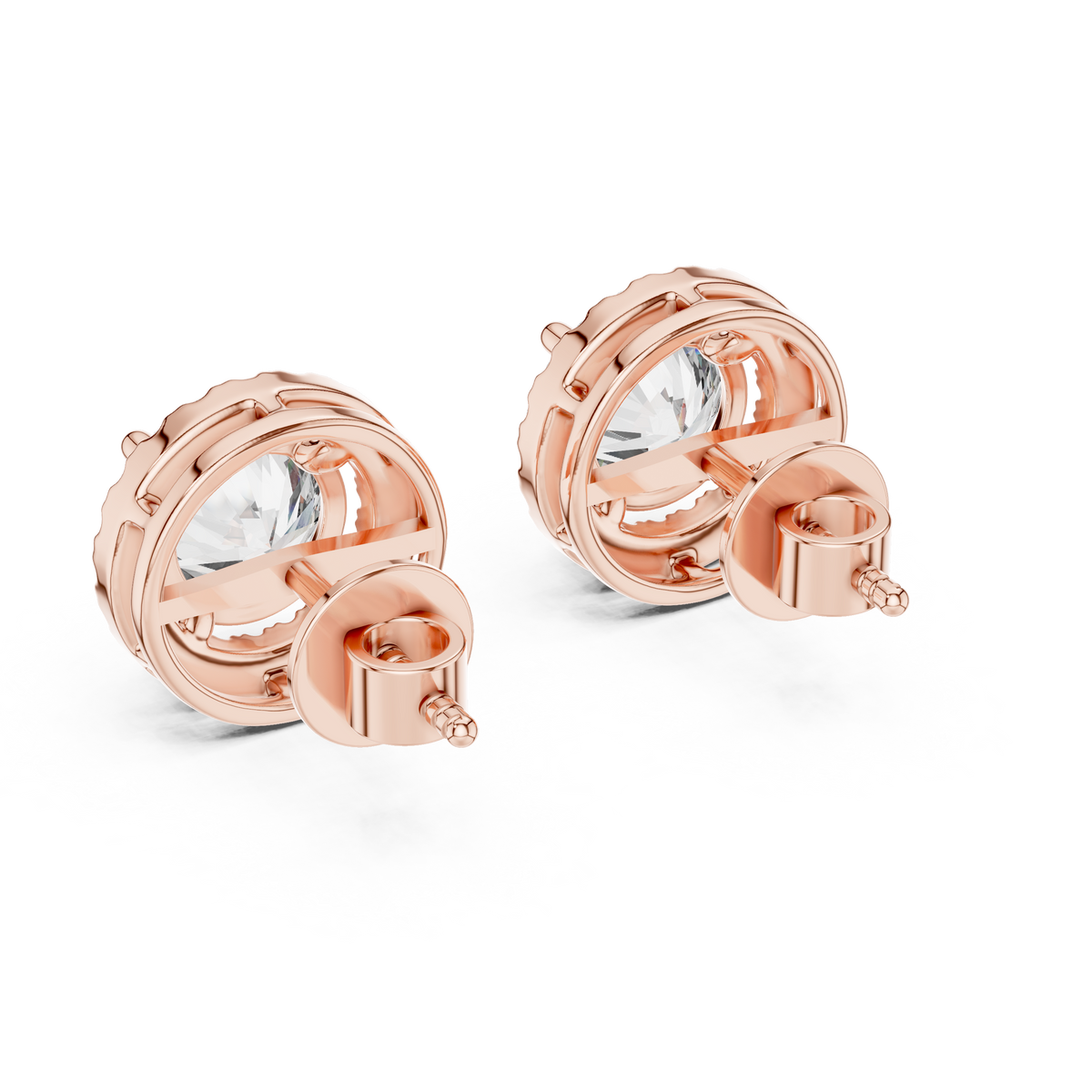 Elara Round Brilliant Diamond Halo Stud Earrings