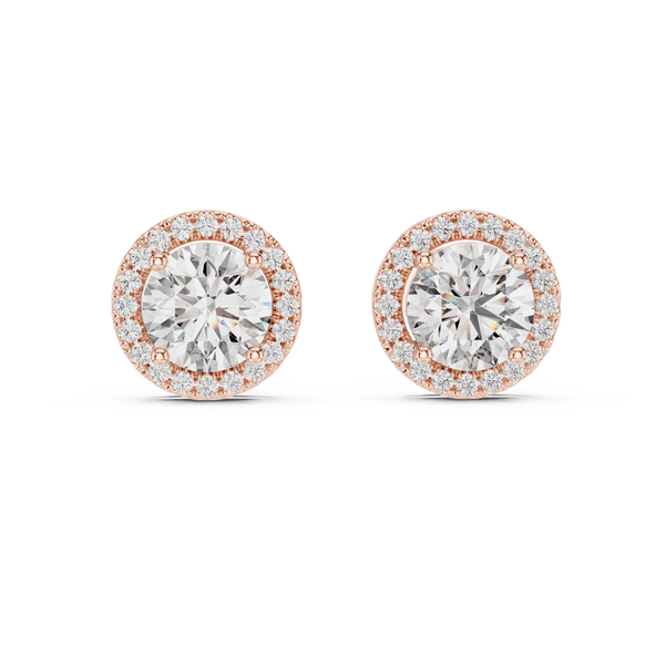 Elara Round Brilliant Diamond Halo Stud Earrings