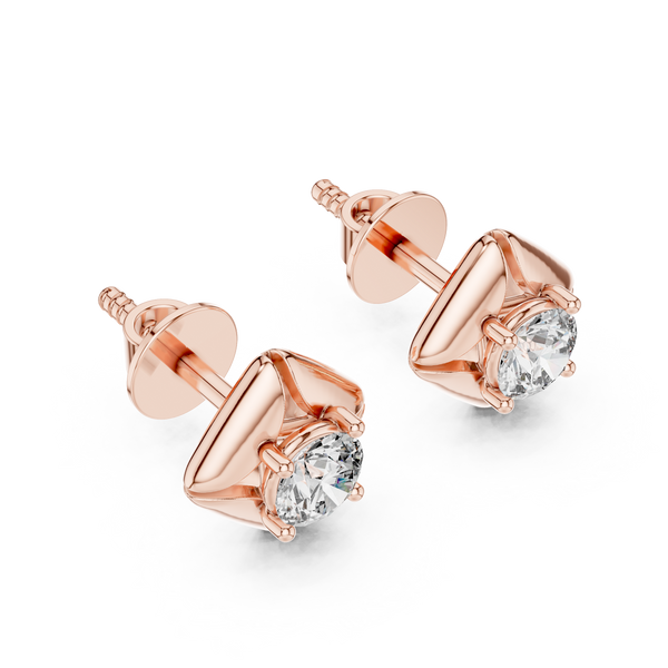 Seren Round Brilliant Diamond Sculpted Four-Petal Stud Earrings