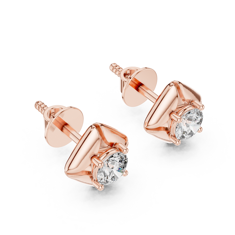 Seren Round Brilliant Diamond Sculpted Four-Petal Stud Earrings detail