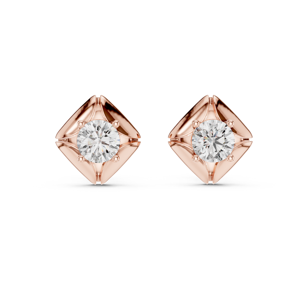 Seren Round Brilliant Diamond Sculpted Four-Petal Stud Earrings