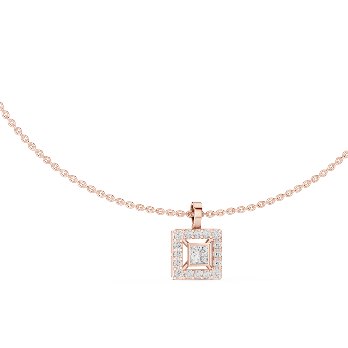 Seren Princess-Cut Diamond Halo Necklace