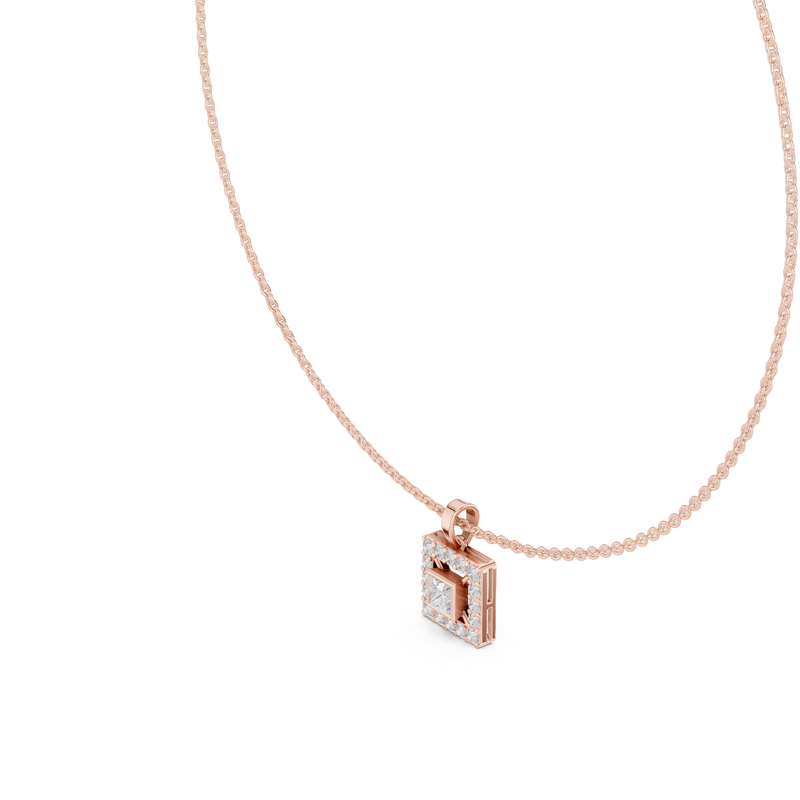 Seren Princess-Cut Diamond Halo Necklace detail