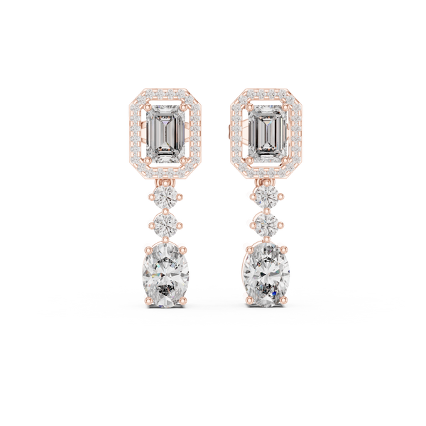 Elara Emerald & Oval Diamond Halo Drop Earrings