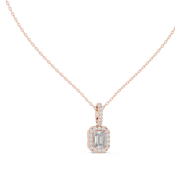 Elara Emerald Cut Diamond Halo Pendant