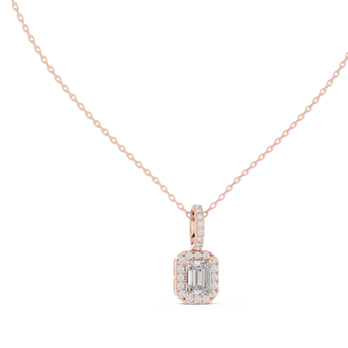 Elara Emerald Cut Diamond Halo Pendant