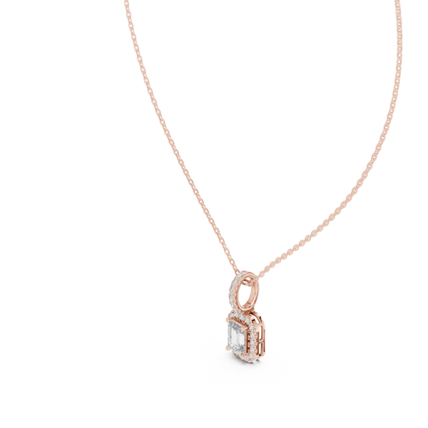 Elara Emerald Cut Diamond Halo Pendant